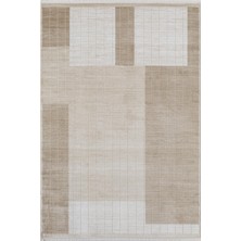 Merit MR008A Krem Halı Vizon Geometrik Desenli Ince Yumuşak Akrilik Modern Salon Oturma Odası Halısı