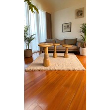 Simillo Home & Living Masif Ahşap 3’lü Zigon Sehpa – Tik Renk Doğal Mantar Yan Sehpa Takımı