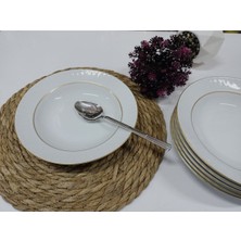 Şık 22 cm Mat Yaldızlı Çukur Yemek Tabağı Seti, 6 Adet, Zarif ve Dayanıklı Tasarım