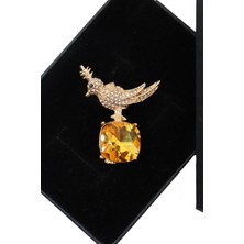 Keeba Küllerinden doğan ışıltı Anka kuşu broş dumanlı kuvars taşlı gold kuşlu kadın yaka iğnesi