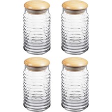 Beyaz Ahşap Kapaklı Kavanoz Seti 1125CC, 4'lü Paket