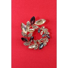 Keeba Umudun ve barışın sembolü Zeytin dalı çelenk broş gold taşlı çiçekli erkek kadın yaka iğnesi