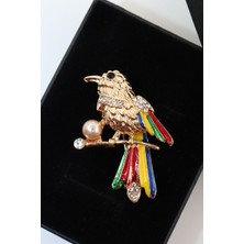 Keeba Onun sesi yakanızda Kanarya broş gold taşlı incili kuşlu tasarım kadın yaka iğnesi