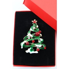 Keeba Yeni yıl ışıltısı Yılbaşı ağacı broş yeşil mineli tonlu çam ağaçlı kristal taşlı kadın yaka iğnesi.