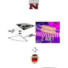 Cg Cup Scooter Motosiklet Gri Üçgen Ayna + 2 Adet Pembe LED Seti Modifiye +Tzmanya