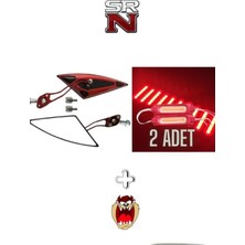 Cg Cup Scooter Motosiklet Kırmızı Üçgen Ayna + 2 Adet Kırmızı LED Seti Modifiye +Tzmanya
