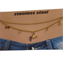 Kadın Zirkon Taşlı Kelebek Detaylı Çelik Bel Zinciri