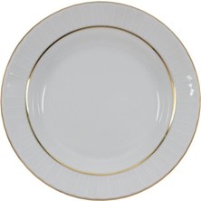 6'lı Set, 22CM Beyaz Çukur Yemek Tabağı, Altın Detaylı Şık Tasarım