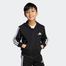 adidas 3 Stripes Fleece Çocuk Siyah Kapüşonlu Ceket