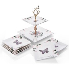 Çift Katlı Seramik Sunum Tabağı ve 6’lı Tatlı Kurabiye Ikram Seti