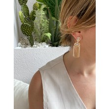 Özel Tasarım Göz Detaylı Çubuk Sallantılı Gold Küpe