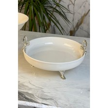 Şık Metal Ayaklı Porselen Kase ve Sunumluk, Meyve ve Salata Için Ideal