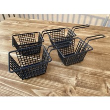 Siyah Metal Patates ve Atıştırmalık Sunum Sepetleri - 4'lü Paket
