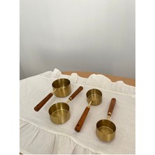 Şık Altın Renkli Paslanmaz Çelik Ölçü Kabı Seti, Ahşap Saplı, Pratik ve Estetik.