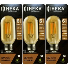 (3 Adet) Heka 6W (48W) 2500K (Günışığı) E27 Duylu (Kalın Duy) Şeffaf LED Ampul