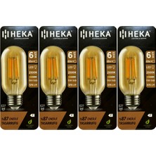 (4 Adet) Heka 6W (48W) 2500K (Günışığı) E27 Duylu (Kalın Duy) Şeffaf LED Ampul