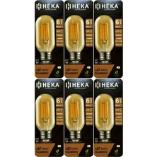 (6 Adet) Heka 6W (48W) 2500K (Günışığı) E27 Duylu (Kalın Duy) Şeffaf LED Ampul