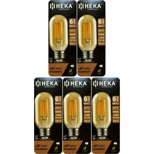 (5 Adet) Heka 6W (48W) 2500K (Günışığı) E27 Duylu (Kalın Duy) Şeffaf LED Ampul
