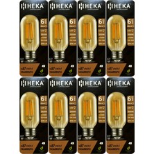 (8 Adet) Heka 6W (48W) 2500K (Günışığı) E27 Duylu (Kalın Duy) Şeffaf LED Ampul