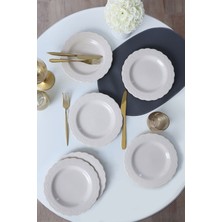 Bej Krem Pasta Tabağı 21 Cm, 6'lı Set, Şık ve Kullanışlı Ev ve Davet Ürünleri