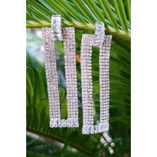 Gümüş Renk Zirkon Taşlı Lüks Abiye Küpe