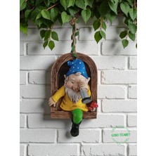 Gobo Dürbünlü Cüce Kapı Duvar Balkon Süsü Mavi Seramik 14X10 cm Modern Tasarım Özelliği