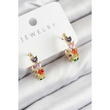 Pirinç Zirkon Taşlı Kalp Model Gold Renk Kadın Küpe