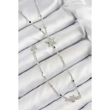 Pirinç Zirkon Taşlı Yıldız Model Gümüş Renk Y Kolye