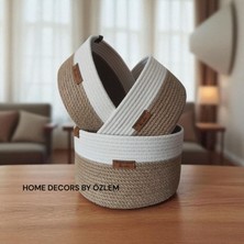 Home Decors By Özlem 3 Lü Hasır Sepet (24X12-22X10-20X8CM) Hasır&ekru Düzenleyici Dekorasyon Sunum Mutfak Banyo Organizer