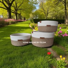Home Decors By Özlem 3 Lü Hasır Sepet (24X12-22X10-20X8CM) Hasır&ekru Düzenleyici Dekorasyon Sunum Mutfak Banyo Organizer