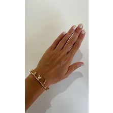 Pndr Model Fil ve Yaprak Charm Ayarlamalı Rose Bileklik