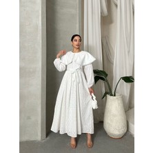 Astarlı Pamuk Fisto Kemer ve Yaka Detaylı Elbise -Tesettür