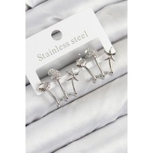 Pirinç Zirkon Taşlı Deniz Yıldızı ve Istiridye Model Gümüş Renk Kadın Küpe