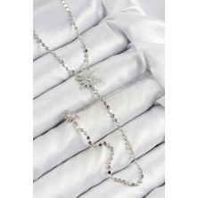 Pirinç Zirkon Taşlı Ezme Zincirli Kutup Yıldızı Model Gümüş Renk Y Kolye