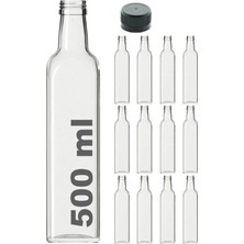 12 Adet Şeffaf Kare Cam Şişe 500 Ml, Sızdırmaz Kapaklı, Çok Amaçlı