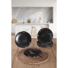 Şık Siyah Mermer Desenli 20CM Pasta Tabağı, Modern ve Zarif Tasarım.