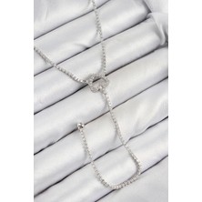 Pirinç Zirkon Taşlı Kalp Model Gümüş Renk  Y Kolye