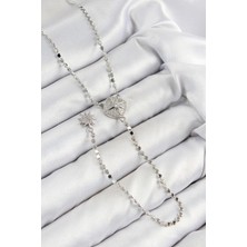 Pirinç Zirkon Taşlı Ezme Zincirli Madalyon Model Gümüş Renk Y Kolye