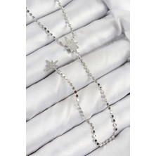 Pirinç Zirkon Taşlı Ezme Zincirli Kutup Yıldızı Model Gümüş Renk Y Kolye