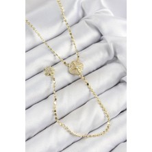 Pirinç Zirkon Taşlı Ezme Zincirli Madalyon Model Gold Renk Y Kolye