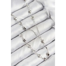 Pirinç Zirkon Taşlı Kalp Model Gümüş Renk Y Kolye