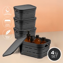 4'lü Kapaklı 3,8 Litre Delikli Saklama Kutusu Antrasit