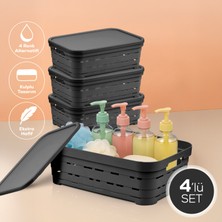 4'lü Kapaklı 8,2 Litre Delikli Saklama Kutusu Antrasit