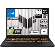Asus Tuf F16 Gaming  I7 14650HX 32-Gbddr5 512 GB Ssd
nvıdıa Geforce Rtx 5050 8gb (115W) 16'' FHD+(1920 x 1200 Wuxga) 165Hz IPS Windows 10 Home FX608JHRAT42