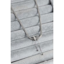 316L Çelik Gümüş Renk Italyan Zincir Model Simli Kelebek Figür Kadın Kolye