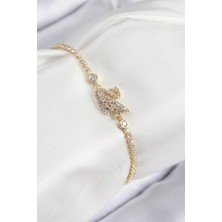 Pirinç Zirkon Taşlı Kuğu Model Gold Renk Kadın Bileklik