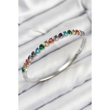 Pirinç Renkli Zirkon Taşlı Kalp Model Gümüş Renk Kadın Kelepçe