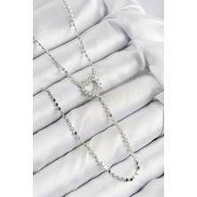 Pirinç Zirkon Taşlı Ezme Zincirli Kalp Model Gümüş Renk Y Kolye