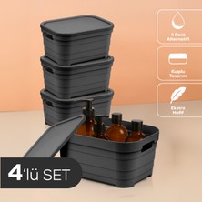 4'lü Kapaklı 3,8 Litre Saklama Kutusu Antrasit