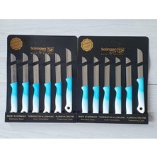 Turkuaz Tırtıklı Ebruli Meyve Bıçakları 12'li, Şık ve Kullanışlı Mutfak Seti